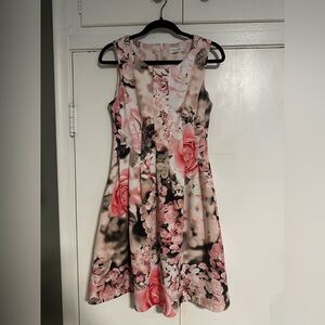 Calvin Klein Floral Fit & Flare Dress | Romantic Rose Print | Size 10